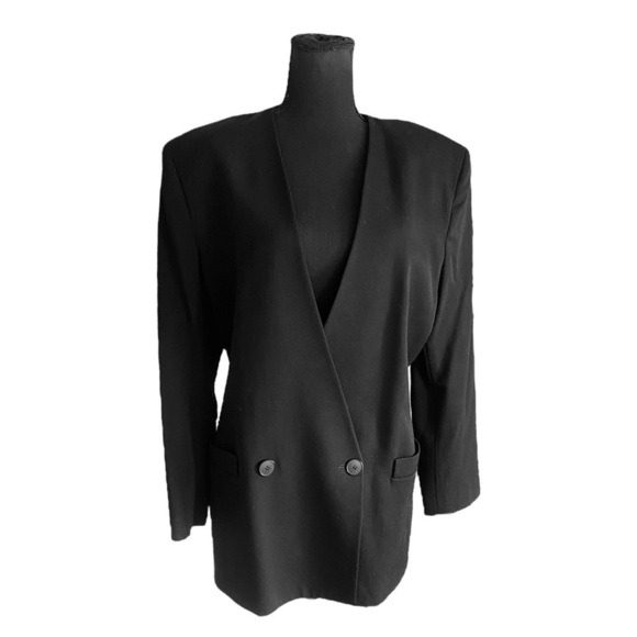 ELLEN TRACY Wool Blazer Double Breasted Single Button BLACK SIZE 12 Gothic EUC - Picture 9 of 10
